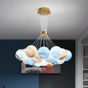 Nordic Chandelier: Model No: 9686C/19 ,WIDTH 750MM*HEIGHT 800MM, (BALL SIZE 150MM)… BULB E27 (133WATT)… BODY COLOR: ELECTROPLATED GOLD…. MATERIAL: IRON + GLASS….. KILOGRAM; 12.8KG.....BULBS not included