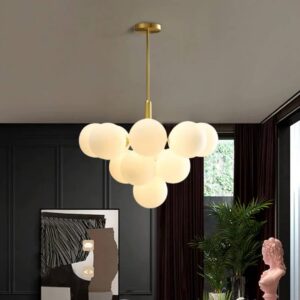 Nordic Chandelier: MODEL NO: YY-1310.. 13 HEADS… COLOR: WHITE… BULB: E27...MATERIAL: METAL & GLASS......BULBS not included